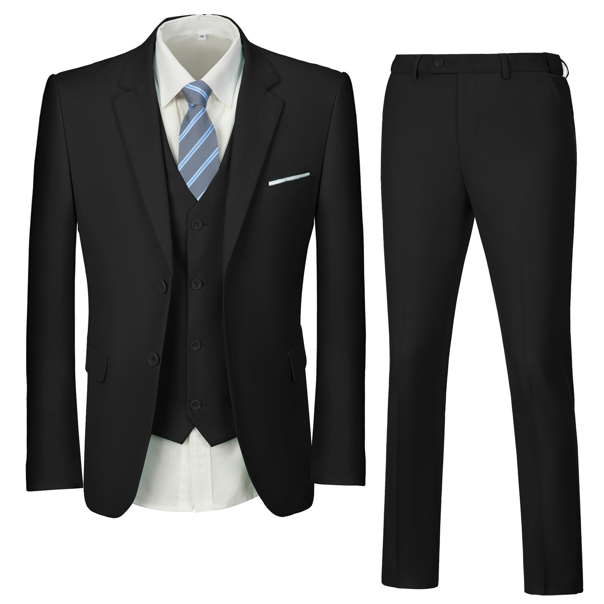 Wehilion Men’s Suit Slim Fit 3 Piece Suit Prom Suits Set Wedding Party Collared Long Sleeve Jacket Vest Pants for Groomsmen